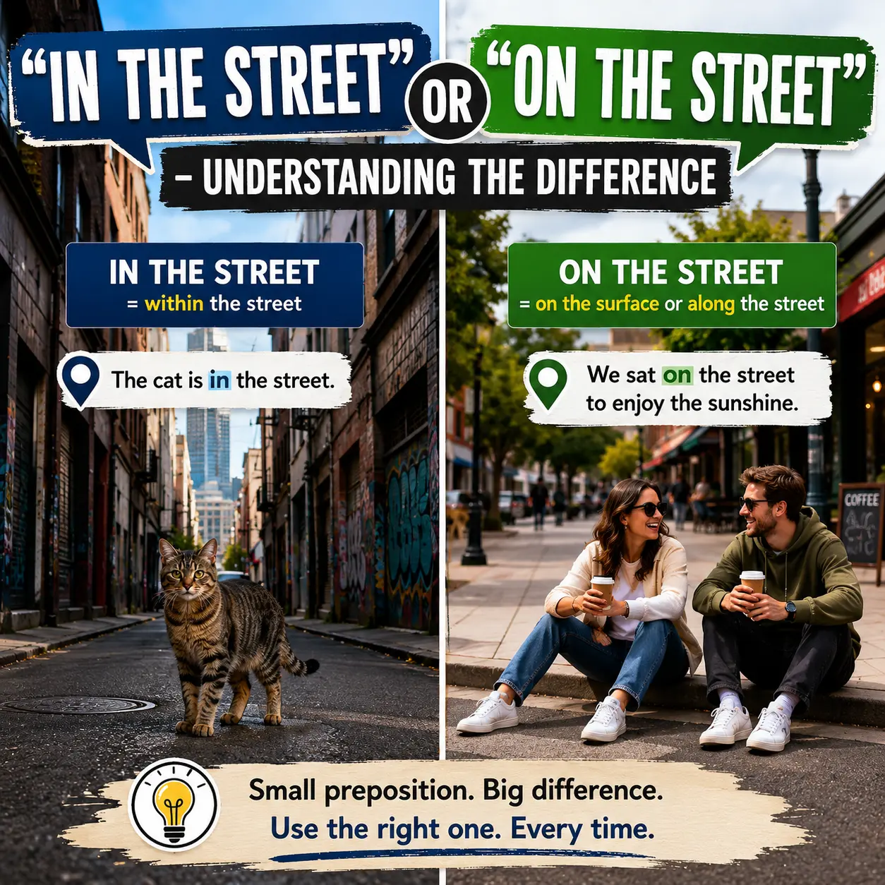 “In the Street” or “On the Street” – Understanding the Difference