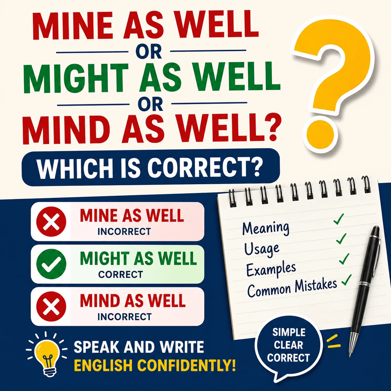 Mine as Well or Might as Well or Mind as Well? Which Is Correct? Learn the right phrase, meaning, usage, and mistakes!