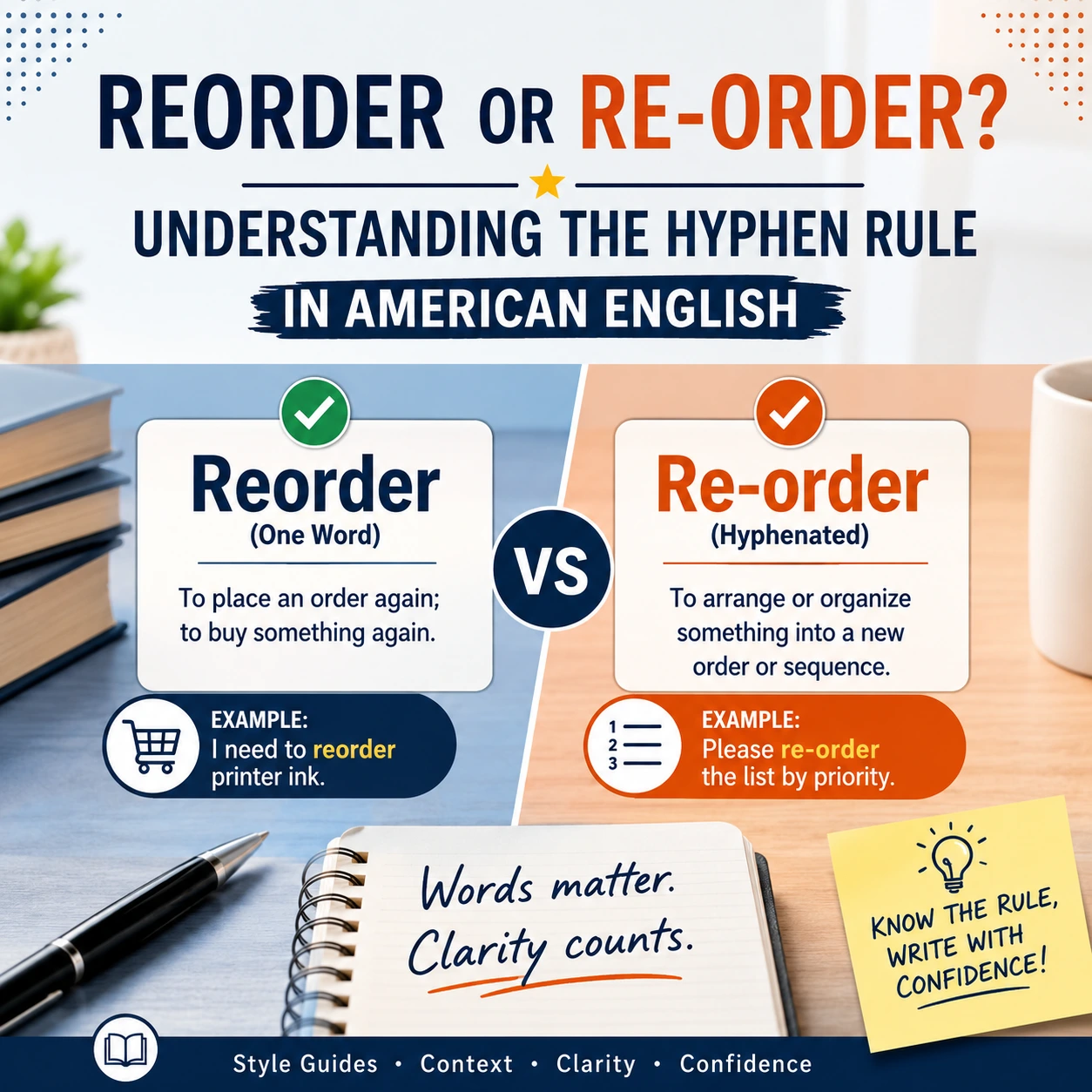 Reorder or Re-order? Understanding the Hyphen Rule in American English