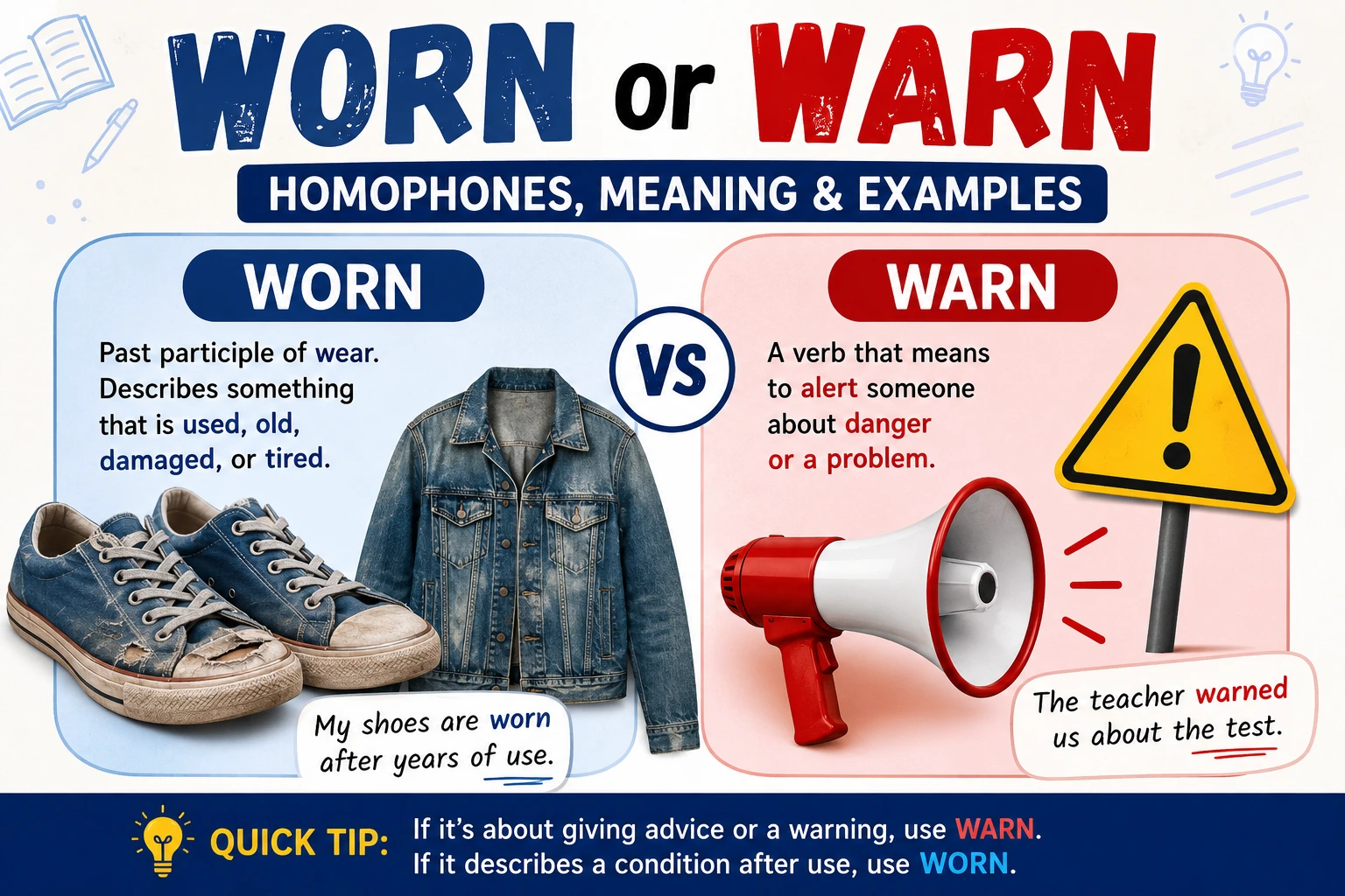 Worn or Warn – Homophones, Meaning & Examples